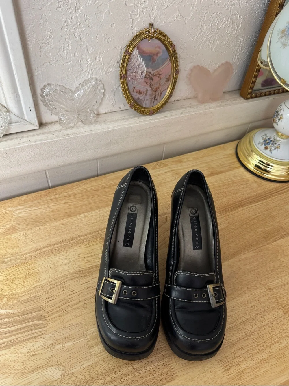 Ellemenno Black Y2K Platform Buckle Loafer Heels Size 8.5 Grunge